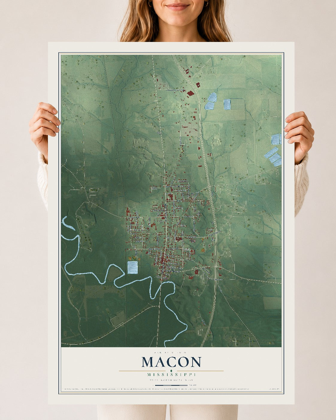 Map of Macon, Mississippi, 24 x 36 inch unframed archival matte print