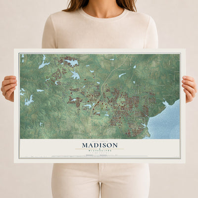 Map of Madison, Mississippi, 12 x 18 inch unframed archival matte print