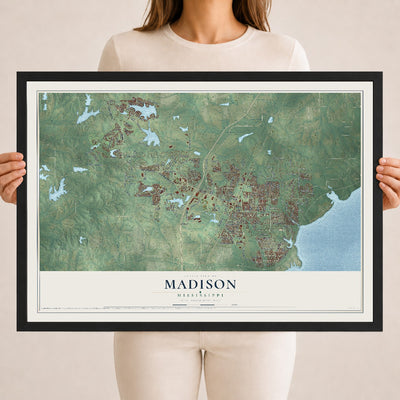 Map of Madison, Mississippi, 18 x 24 inch print in a black wood frame