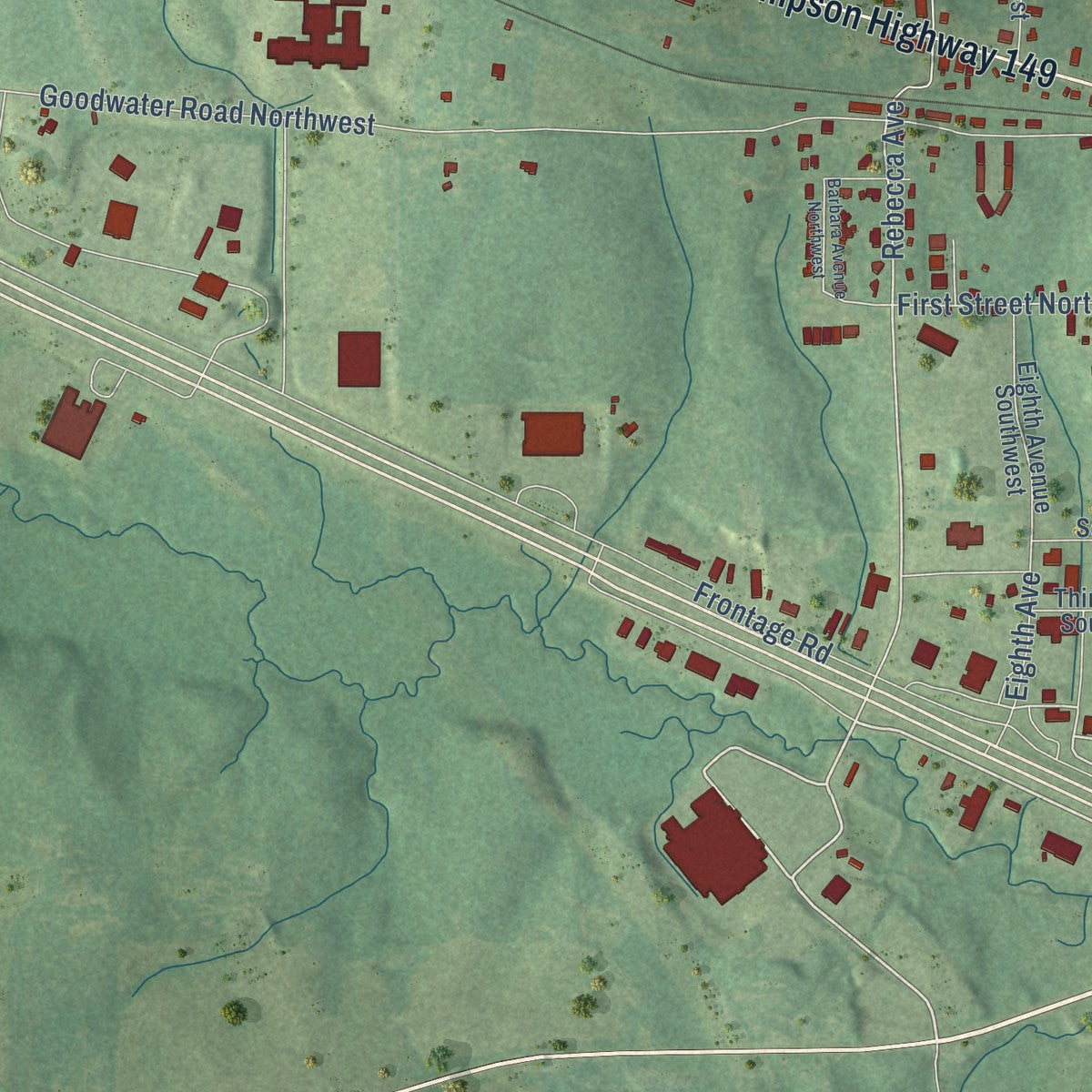 Second close-up of the map of Magee, Mississippi print showing more streets and buildings