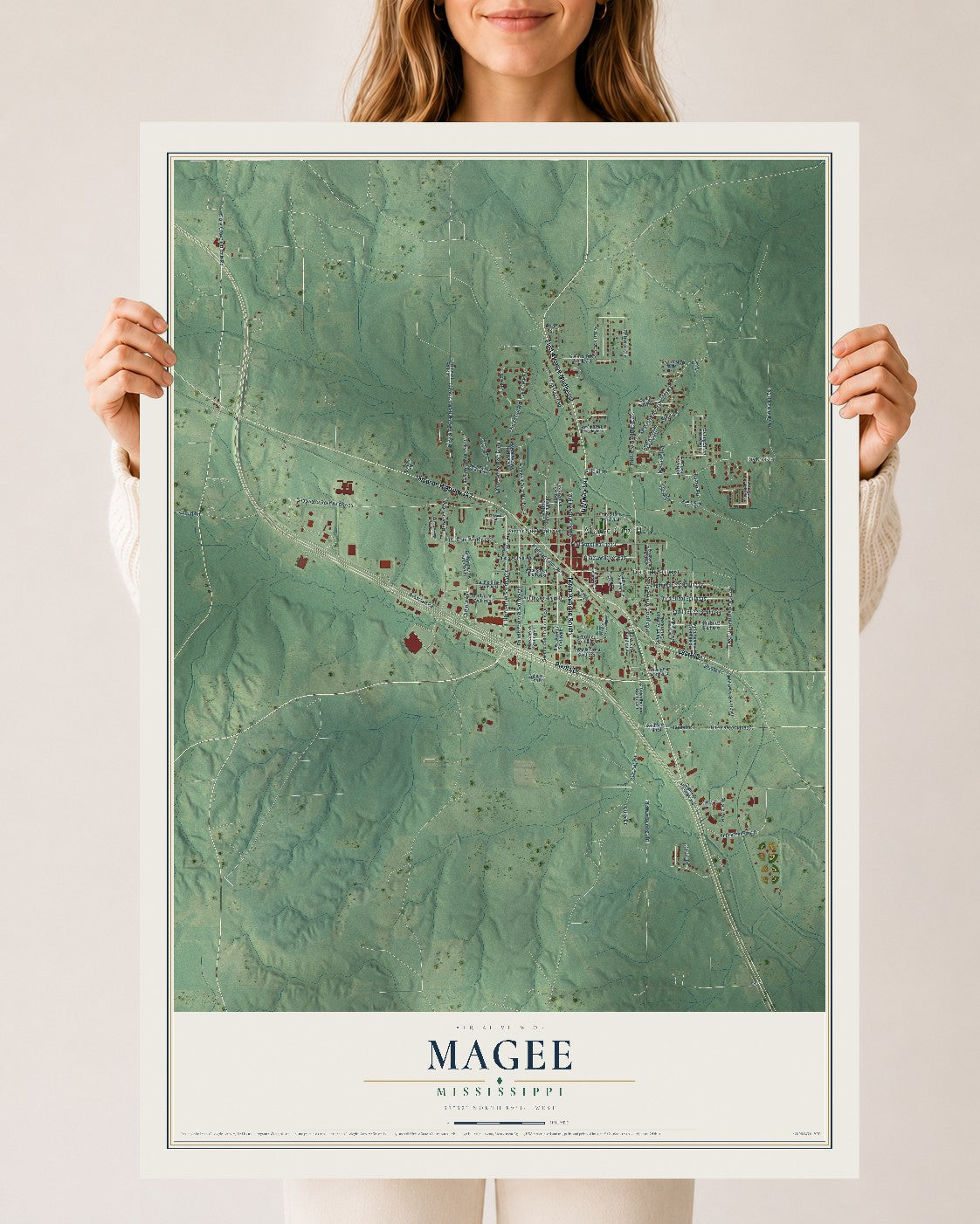 Map of Magee, Mississippi, 24 x 36 inch unframed archival matte print
