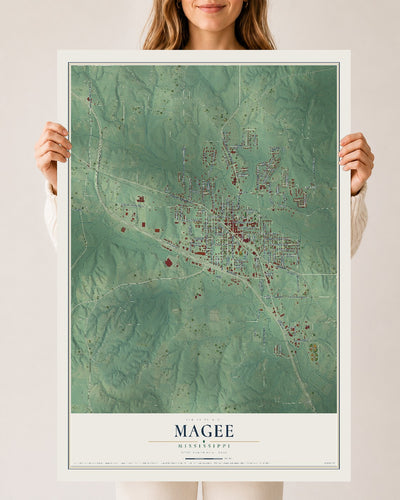 Map of Magee, Mississippi, 24 x 36 inch unframed archival matte print