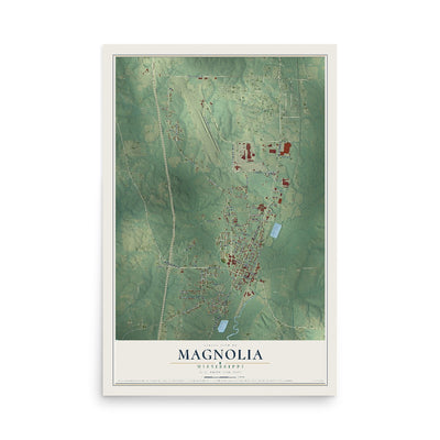 Map of Magnolia, Mississippi, 12 x 18 inch unframed archival matte print