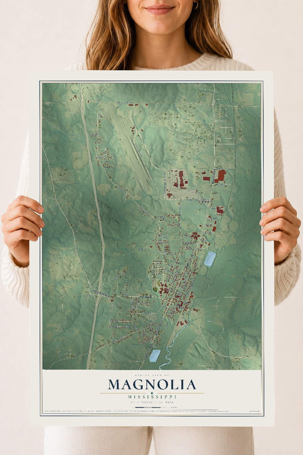 Map of Magnolia, Mississippi, 18 x 24 inch unframed archival matte print