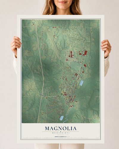 Map of Magnolia, Mississippi, 24 x 36 inch unframed archival matte print