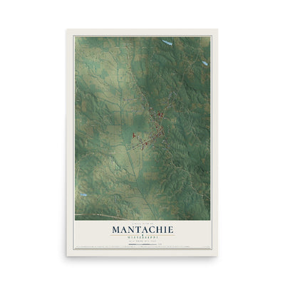 Map of Mantachie, Mississippi, 12 x 18 inch unframed archival matte print