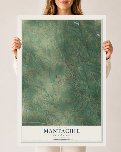 Map of Mantachie, Mississippi, 24 x 36 inch unframed archival matte print