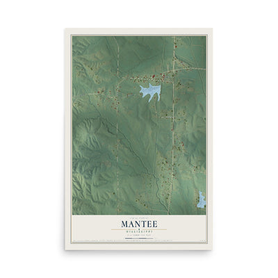 Map of Mantee, Mississippi, 12 x 18 inch unframed archival matte print