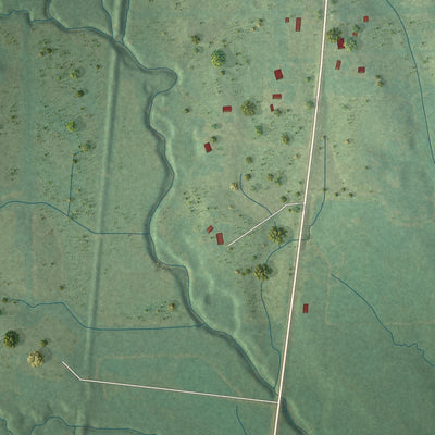 Second close-up of the map of Mantee, Mississippi print showing more streets and buildings
