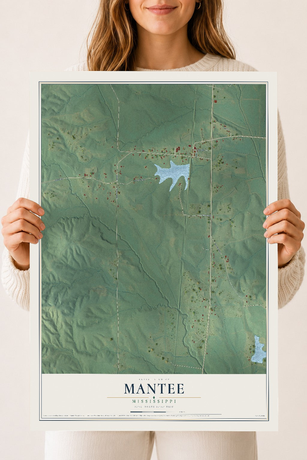 Map of Mantee, Mississippi, 18 x 24 inch unframed archival matte print