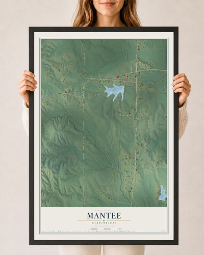 Map of Mantee, Mississippi, 24 x 36 inch print in a black wood frame