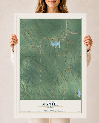 Map of Mantee, Mississippi, 24 x 36 inch print in a white wood frame