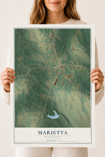 Map of Marietta, Mississippi, 18 x 24 inch unframed archival matte print