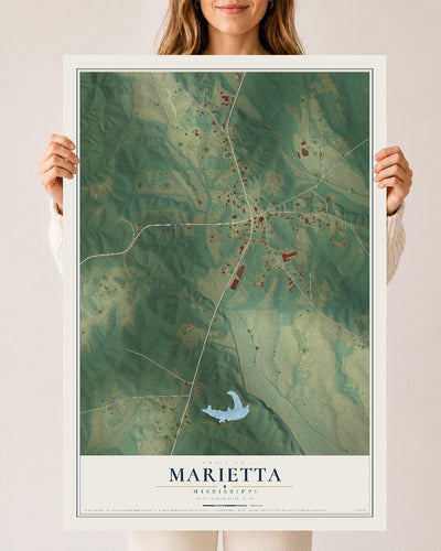 Map of Marietta, Mississippi, 24 x 36 inch unframed archival matte print