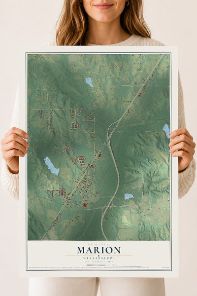 Map of Marion, Mississippi, 18 x 24 inch unframed archival matte print
