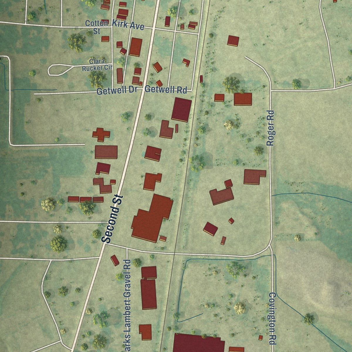 Second close-up of the map of Marks, Mississippi print showing more streets and buildings
