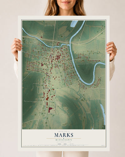 Map of Marks, Mississippi, 24 x 36 inch unframed archival matte print