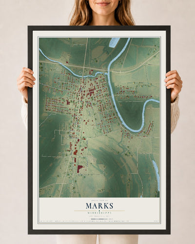 Map of Marks, Mississippi, 24 x 36 inch print in a black wood frame