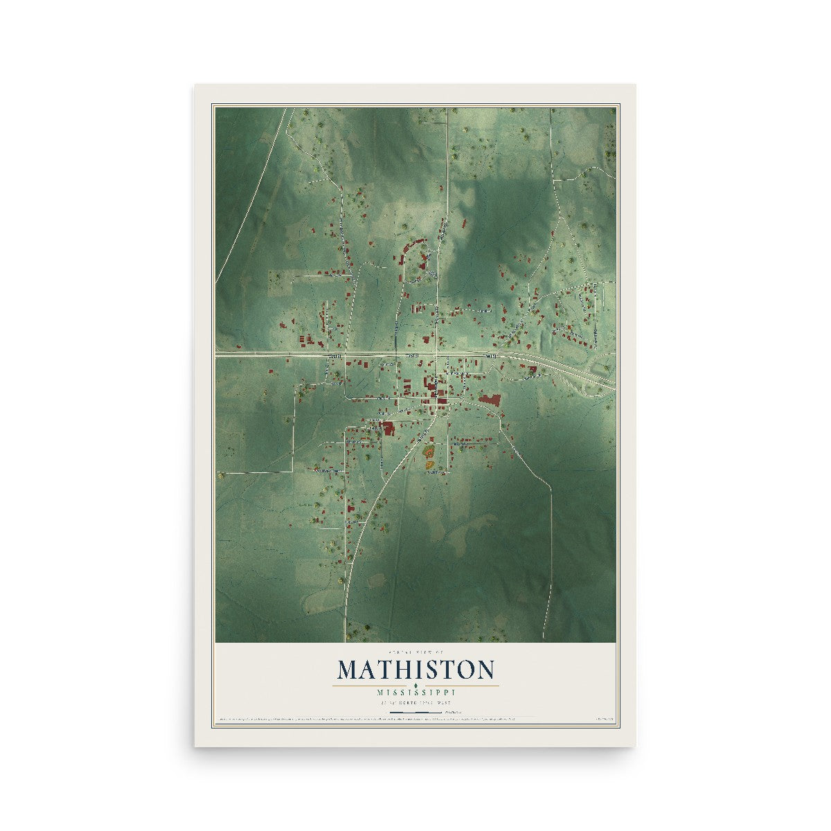 Map of Mathiston, Mississippi, 12 x 18 inch unframed archival matte print