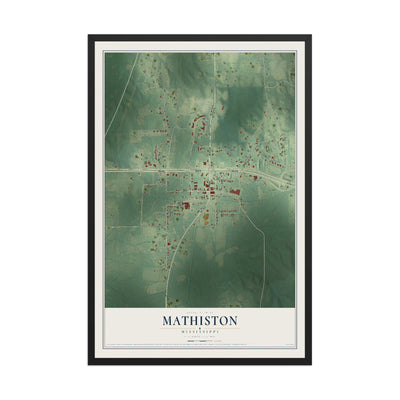 Map of Mathiston, Mississippi, 12 x 18 inch print in a black wood frame