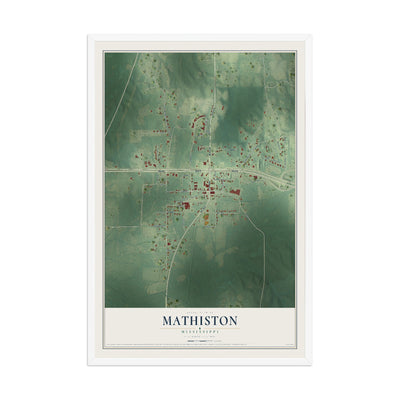 Map of Mathiston, Mississippi, 12 x 18 inch print in a white wood frame