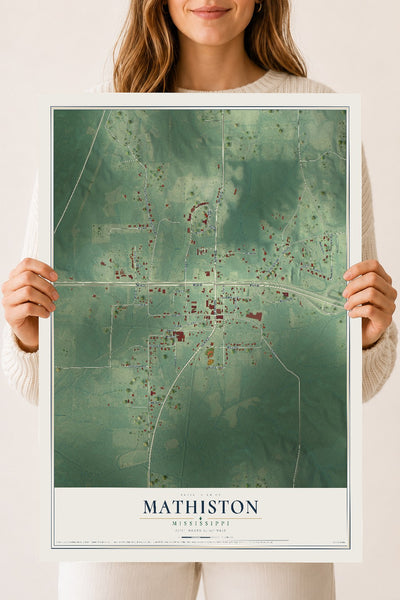 Map of Mathiston, Mississippi, 18 x 24 inch unframed archival matte print