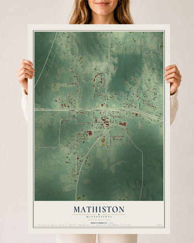 Map of Mathiston, Mississippi, 24 x 36 inch unframed archival matte print