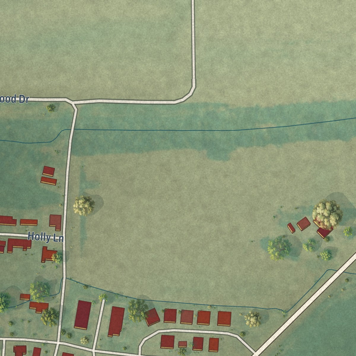Second close-up of the map of Mayersville, Mississippi print showing more streets and buildings