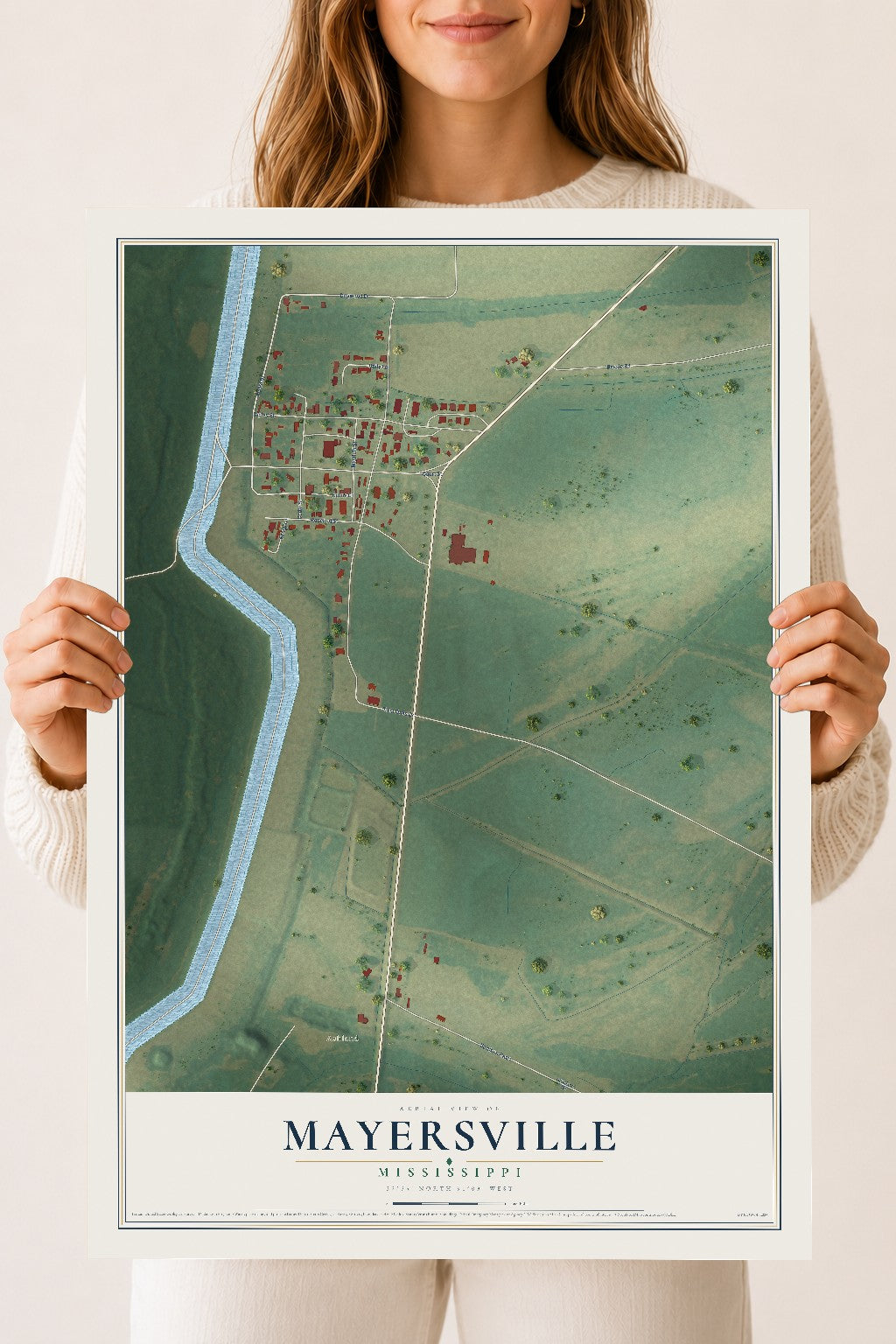 Map of Mayersville, Mississippi, 18 x 24 inch unframed archival matte print
