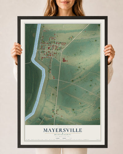Map of Mayersville, Mississippi, 24 x 36 inch print in a black wood frame
