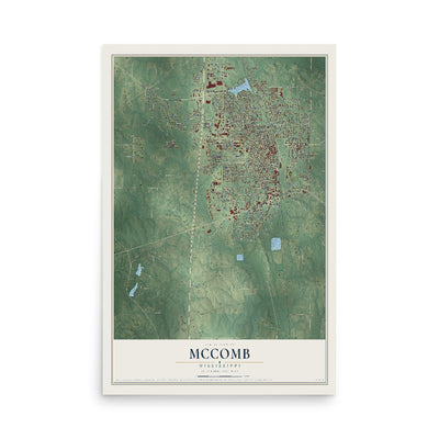 Map of McComb, Mississippi, 12 x 18 inch unframed archival matte print
