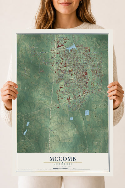 Map of McComb, Mississippi, 18 x 24 inch unframed archival matte print