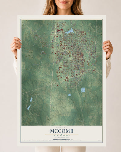 Map of McComb, Mississippi, 24 x 36 inch unframed archival matte print