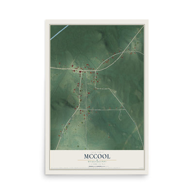 Map of McCool, Mississippi, 12 x 18 inch unframed archival matte print