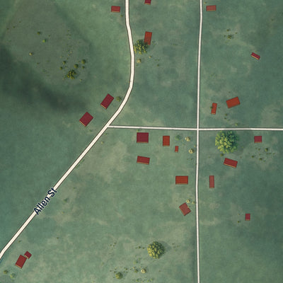 Close-up of the map of McCool, Mississippi print showing street and building detail