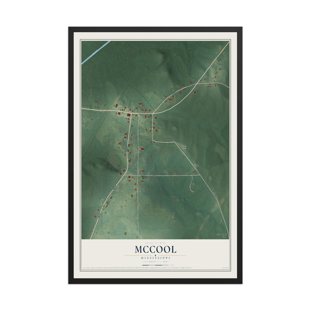 Map of McCool, Mississippi, 12 x 18 inch print in a black wood frame