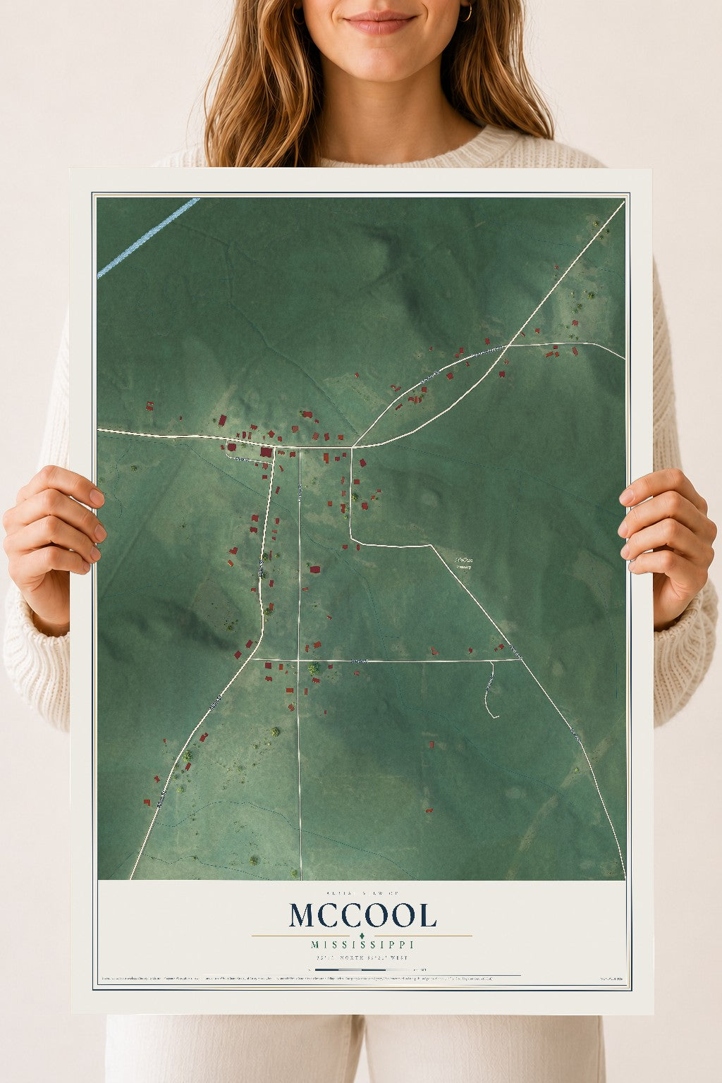 Map of McCool, Mississippi, 18 x 24 inch unframed archival matte print