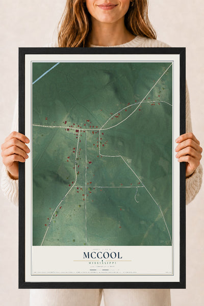 Map of McCool, Mississippi, 18 x 24 inch print in a black wood frame