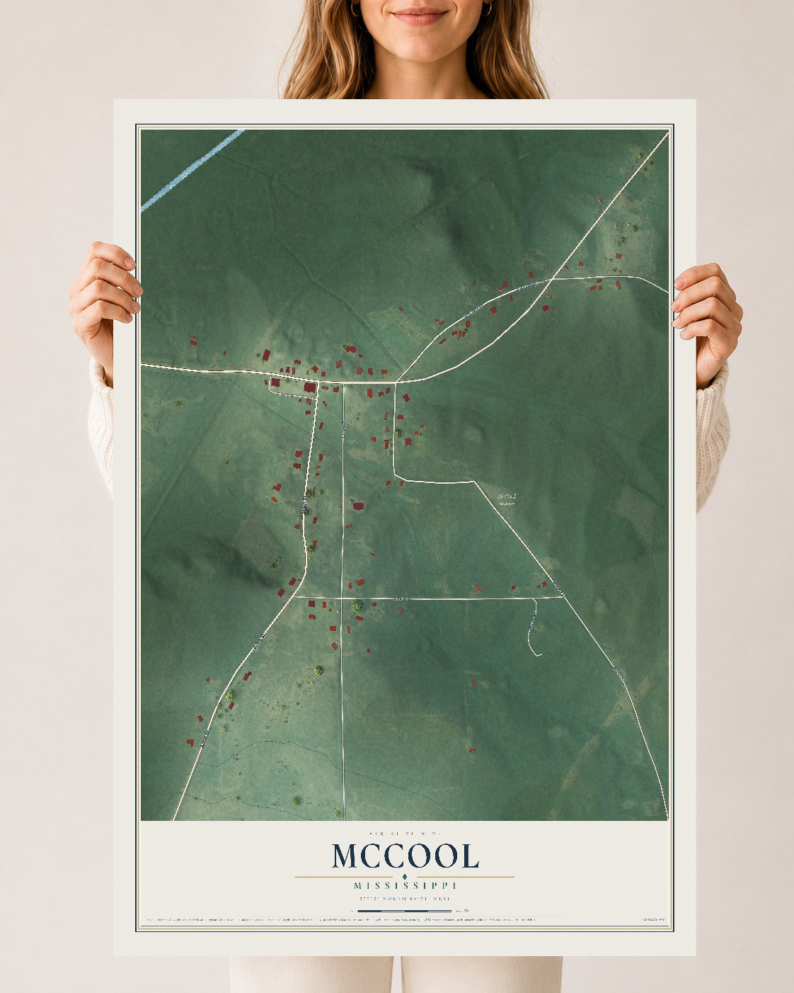 Map of McCool, Mississippi, 24 x 36 inch unframed archival matte print