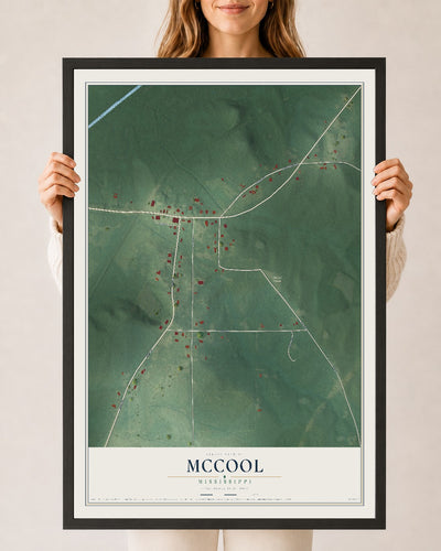 Map of McCool, Mississippi, 24 x 36 inch print in a black wood frame