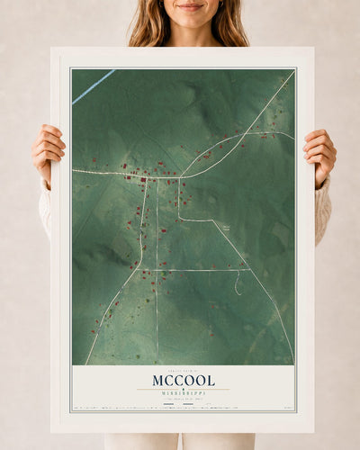 Map of McCool, Mississippi, 24 x 36 inch print in a white wood frame