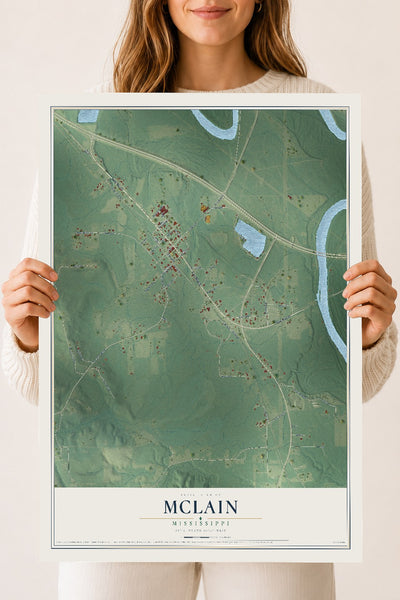 Map of McLain, Mississippi, 18 x 24 inch unframed archival matte print