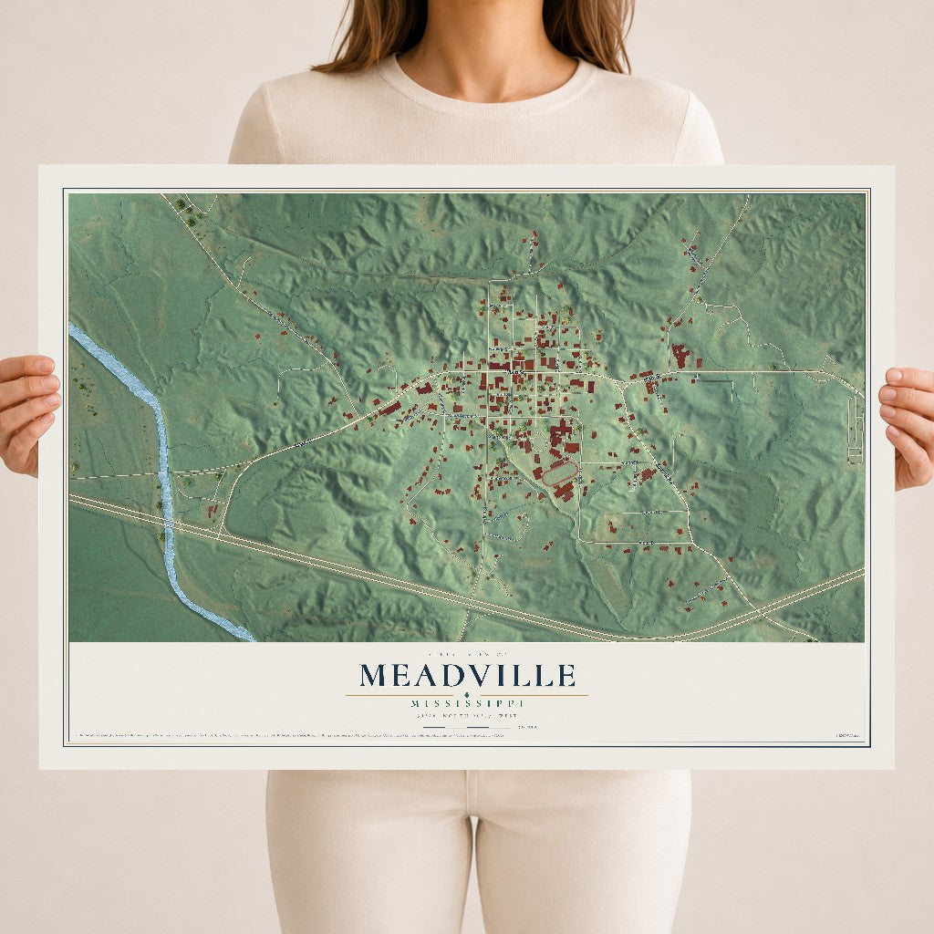 Map of Meadville, Mississippi, 18 x 24 inch unframed archival matte print