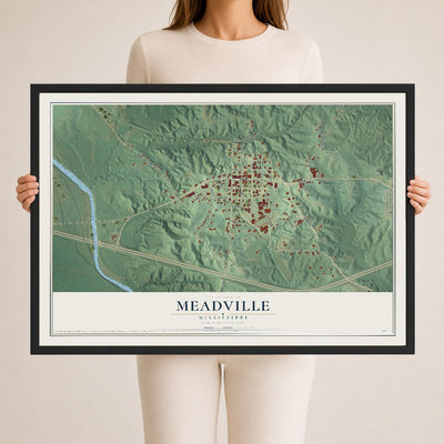 Map of Meadville, Mississippi, 24 x 36 inch print in a black wood frame