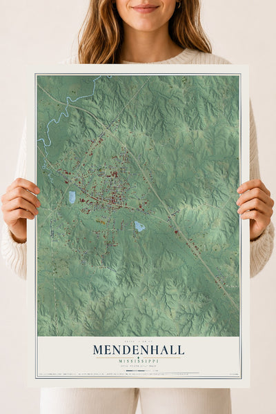 Map of Mendenhall, Mississippi, 18 x 24 inch unframed archival matte print