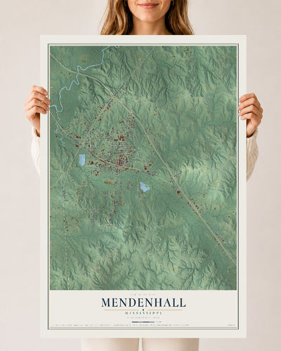 Map of Mendenhall, Mississippi, 24 x 36 inch unframed archival matte print