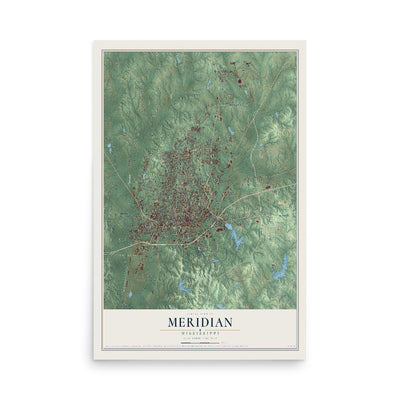 Map of Meridian, Mississippi, 12 x 18 inch unframed archival matte print