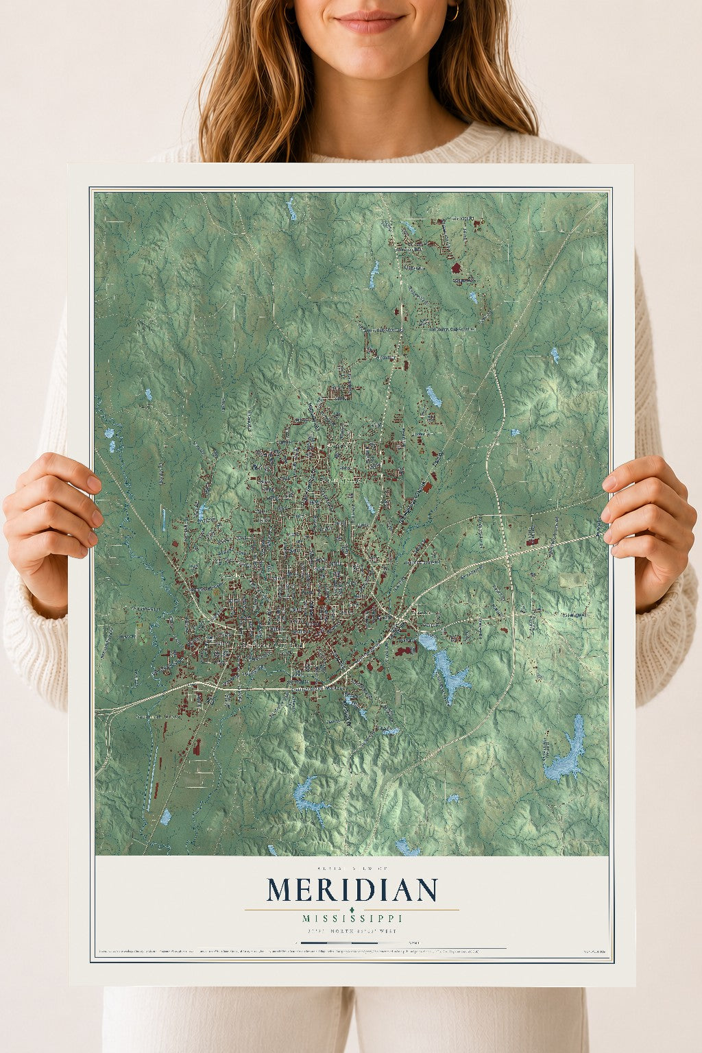 Map of Meridian, Mississippi, 18 x 24 inch unframed archival matte print