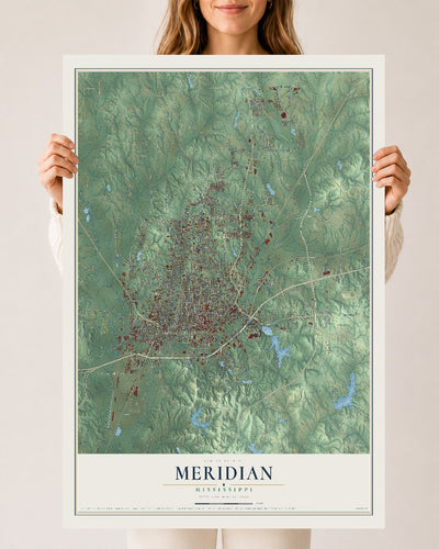 Map of Meridian, Mississippi, 24 x 36 inch unframed archival matte print