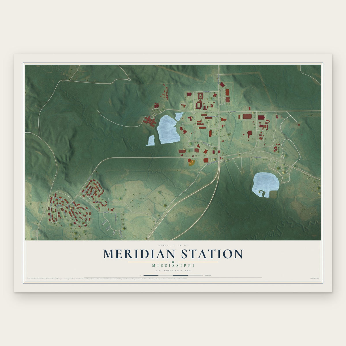 Meridian Station, Mississippi map print, the full design